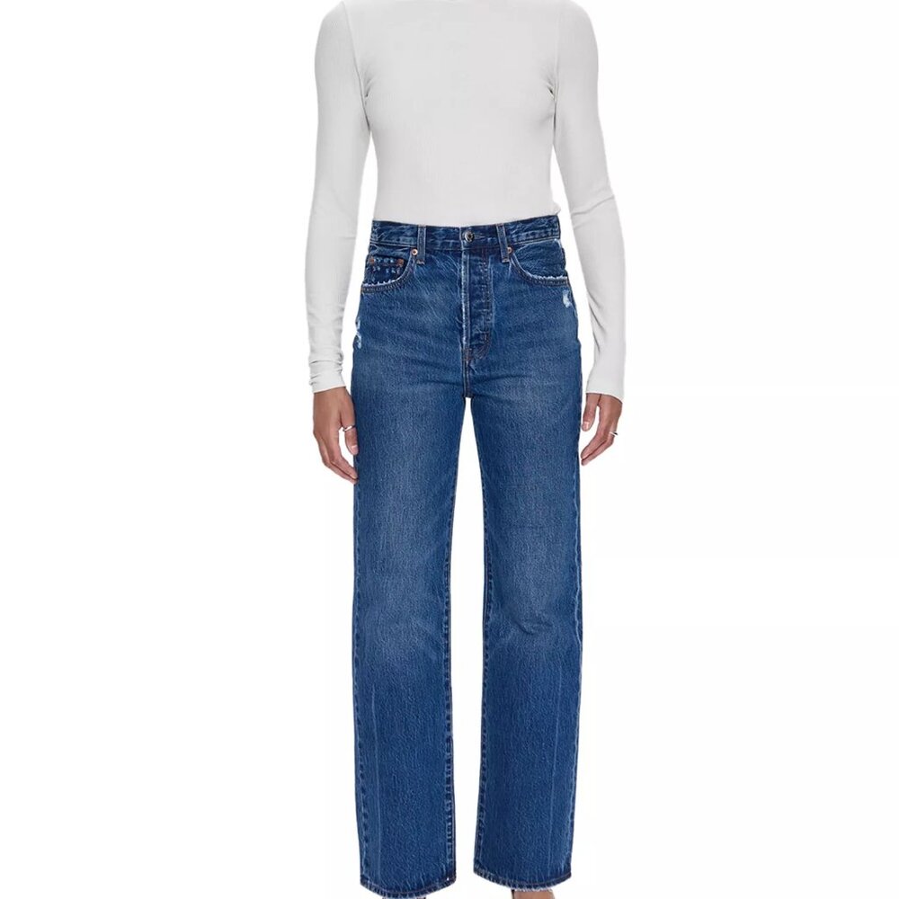 pistola High-Rise Straight-Leg Ankle Jeans in Medium Blue